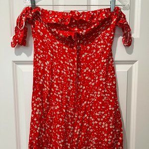 NWOT SHEIN Red Floral Off Shoulder Mini Dress